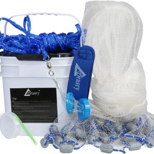 Drasry Saltwater Fishing Cast Net 3/8 and 1/4 Mesh with Heavy Duty Gray Sinker American Monofilament Fish Throw Net for Bait Trap 3FT 4FT 5FT 6FT 7FT 8FT 9FT Radius